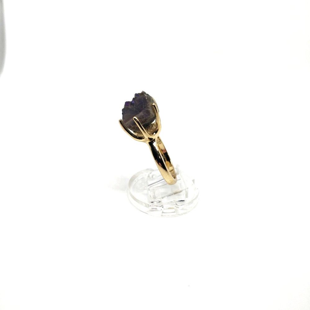 Women's Large Raw Stone Ring Unfinished Iridescent Druzy Gold Tone Size 8 - Picture 6 of 9